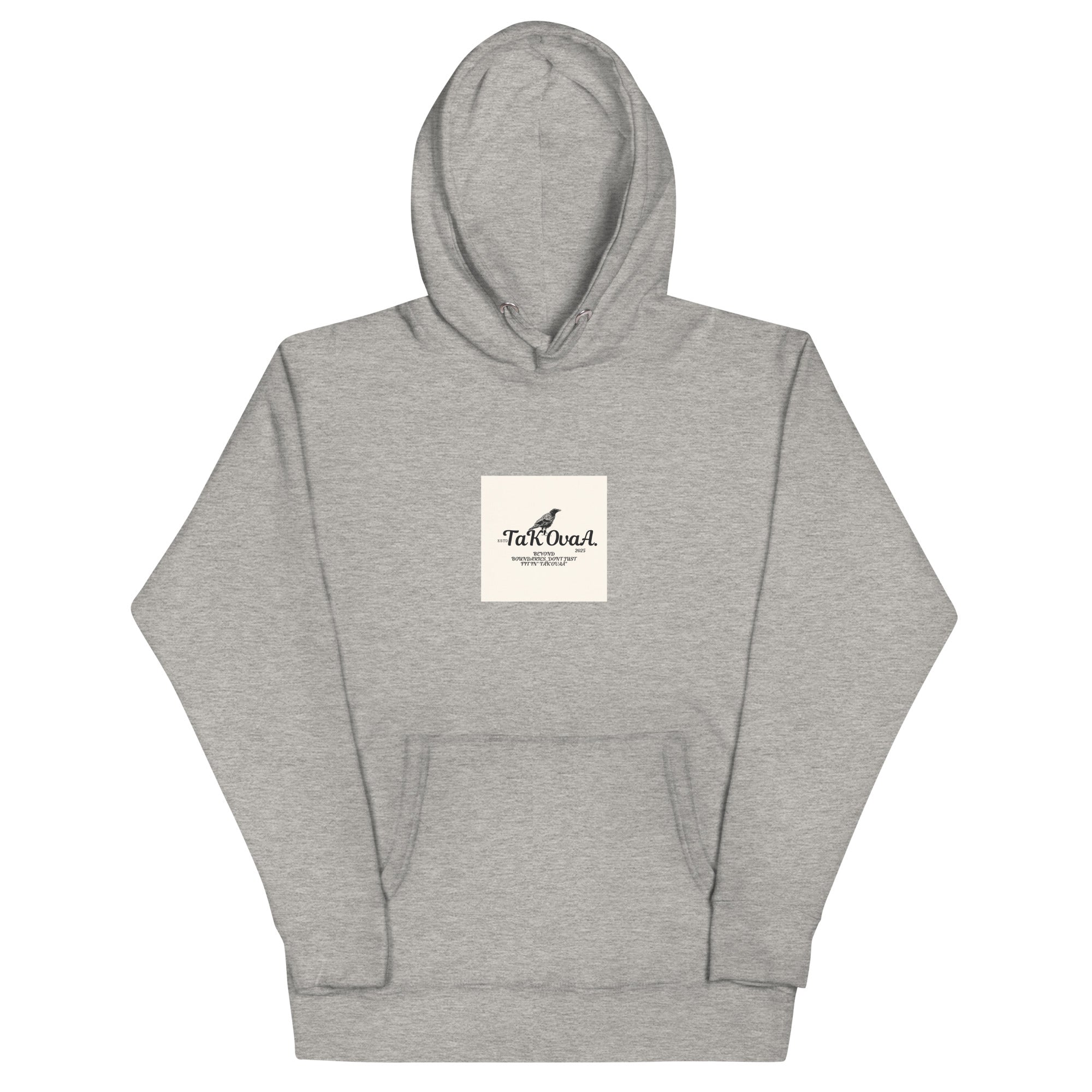 Gray hoodie with a logo on the chest on a white background