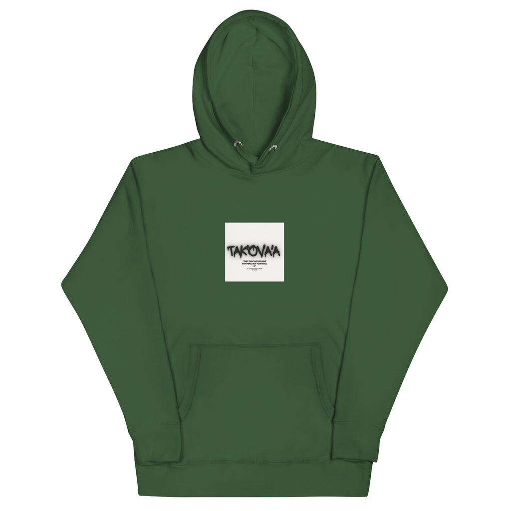Green hoodie with a white logo on a white background