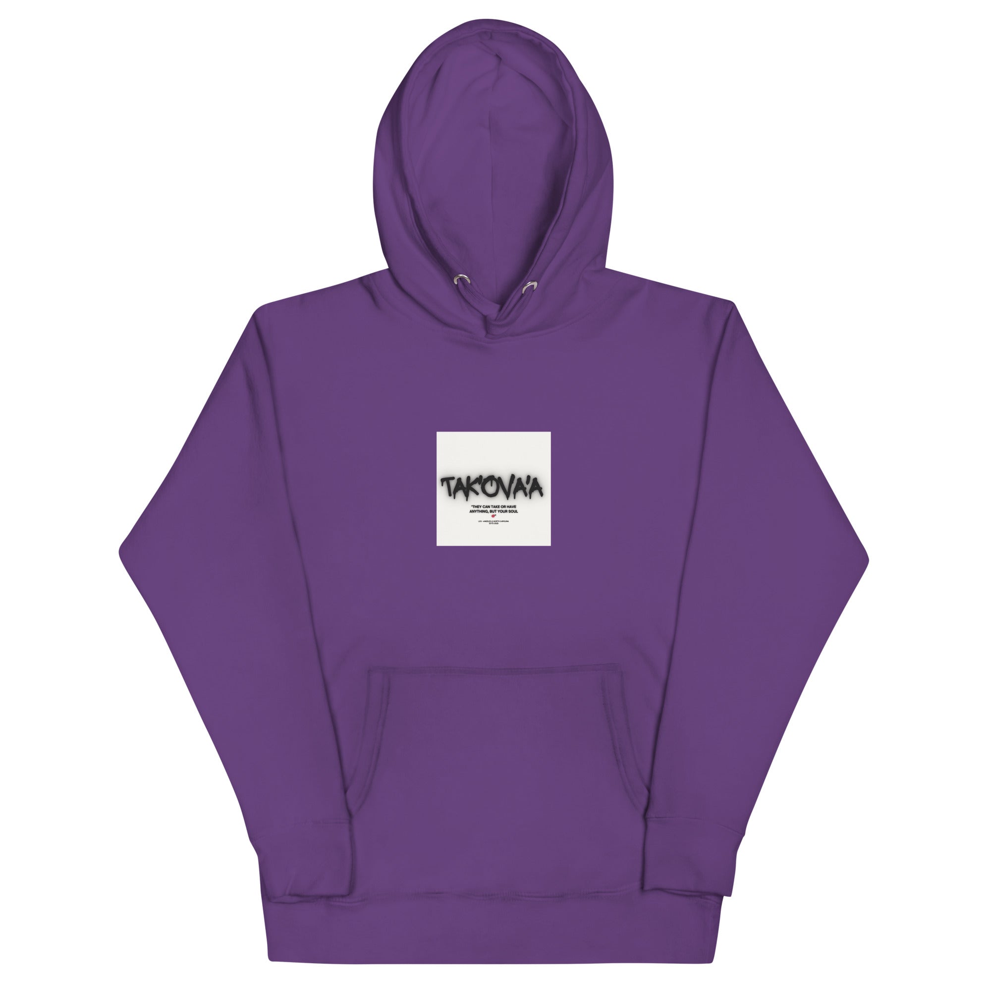 Purple hoodie with a white logo on a white background