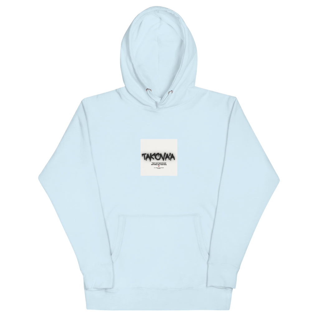 Light blue hoodie with a small logo on the chest against a white background