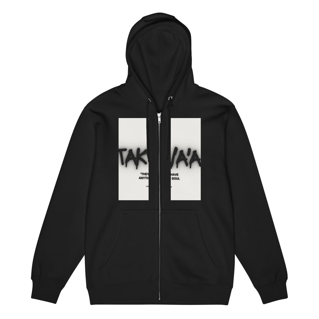 Black hoodie with white graphic design on a white background