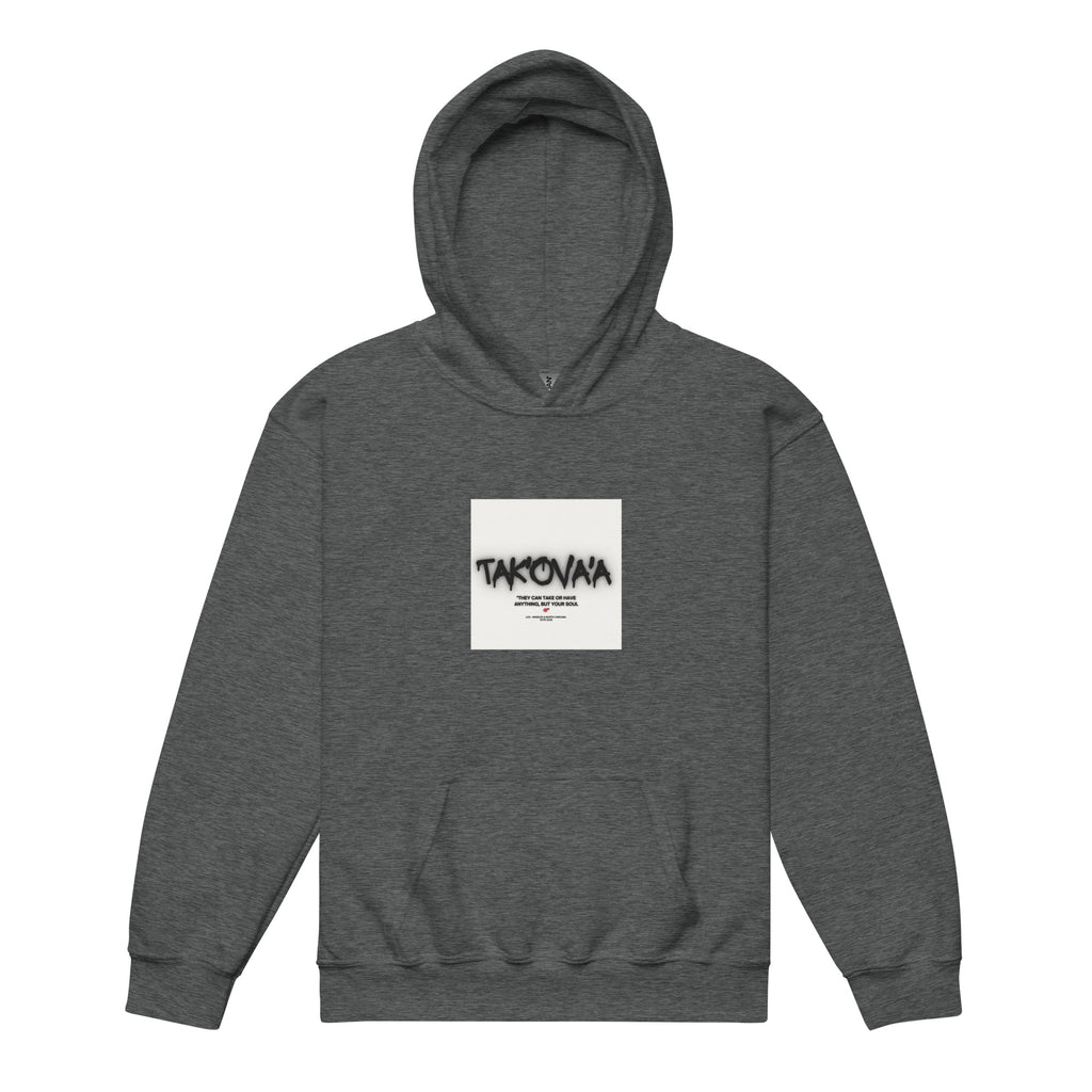 Gray hoodie with a brand logo on a white background