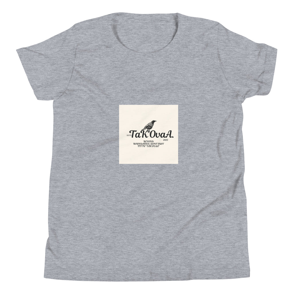 Gray t-shirt with a logo and text on a white background