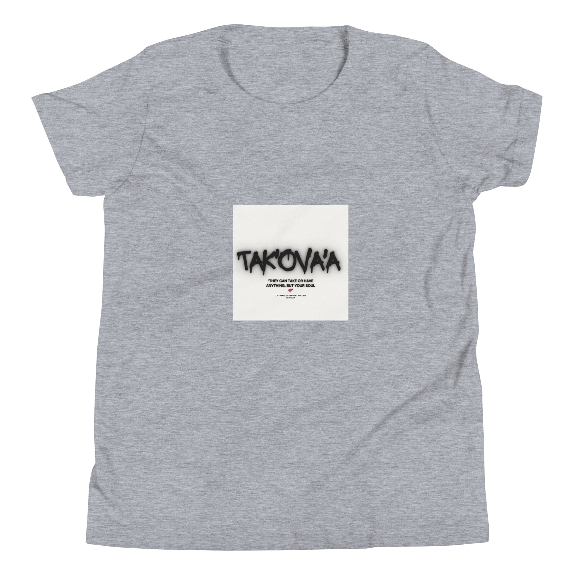 Gray t-shirt with a graphic design on a white background