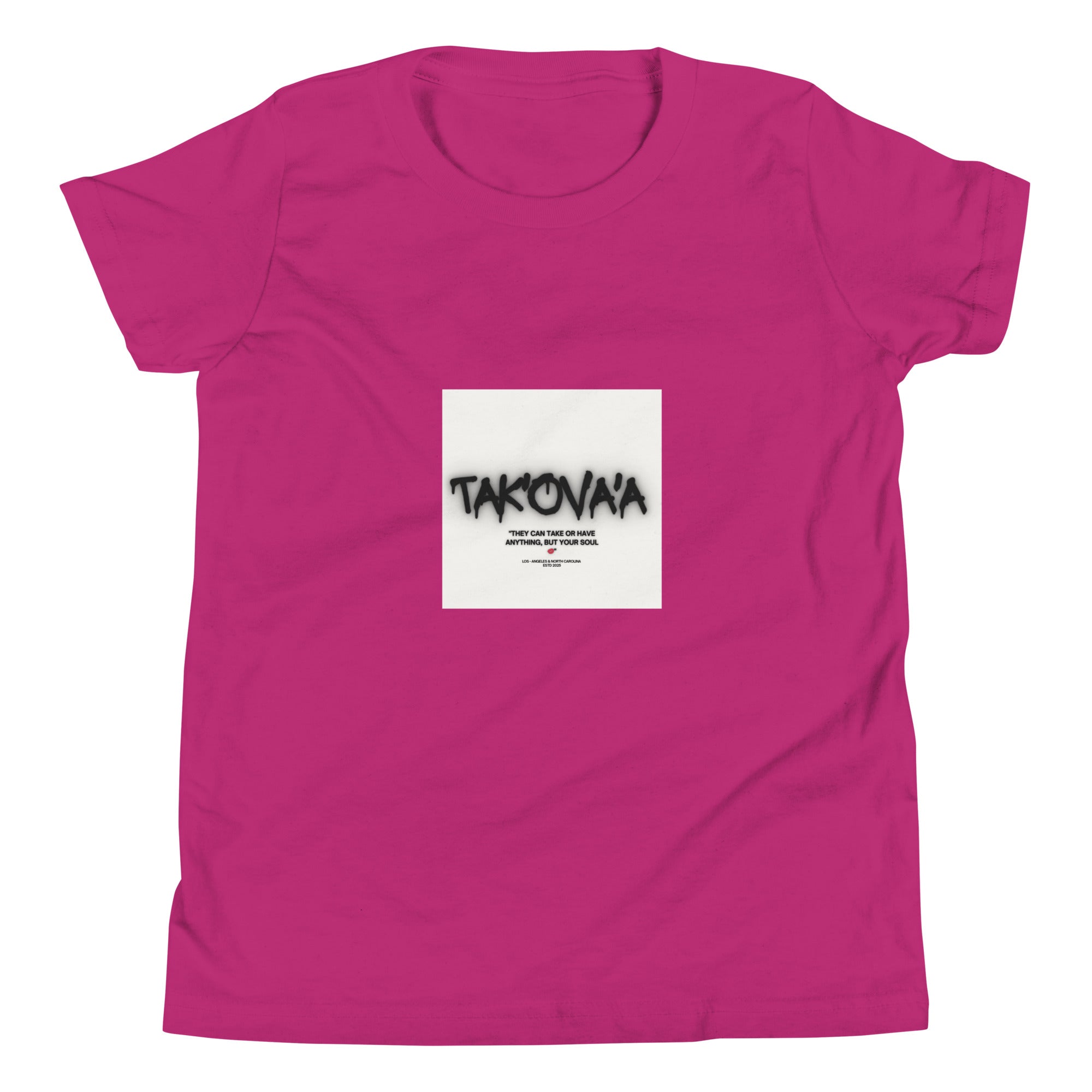 Pink t-shirt with a graphic design on a white background