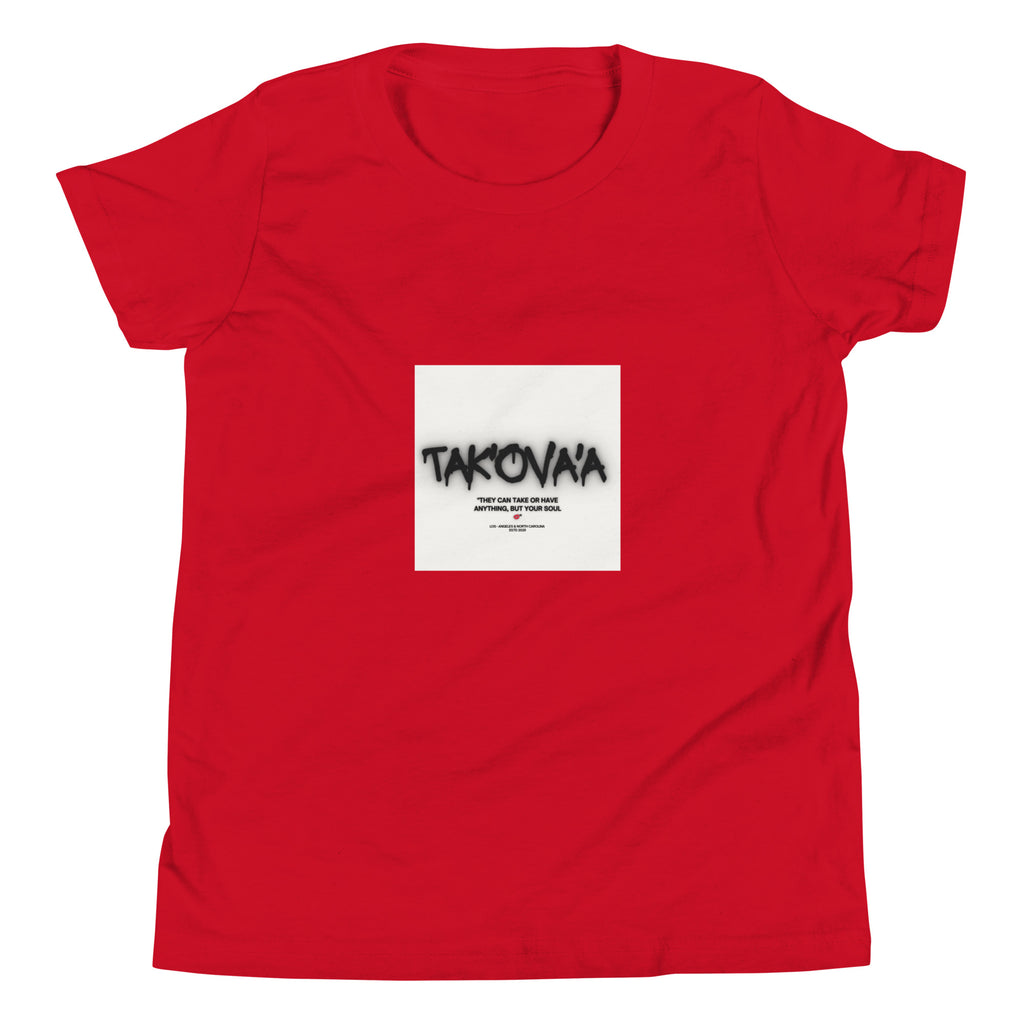 Red t-shirt with a graphic design featuring the word 'Takovna' on a white background